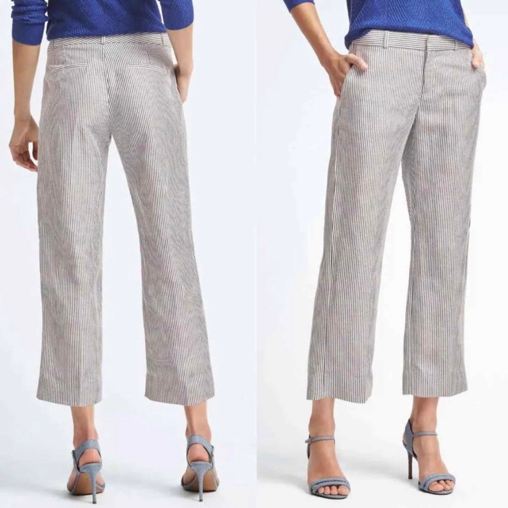 NWOT BANANA REPUBLIC Logan Pants Stripe Linen Blend Color Gray/White Work Size 8